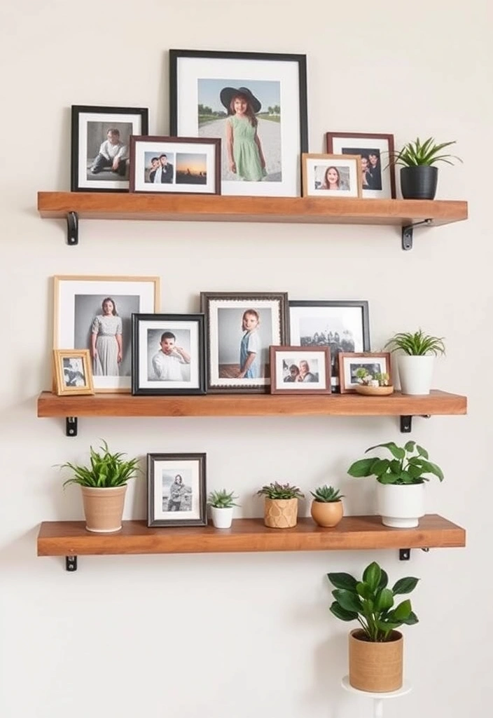 21 Inspiring Photo Wall Ideas That Will Transform Your Space! - 14. The Floating Shelves