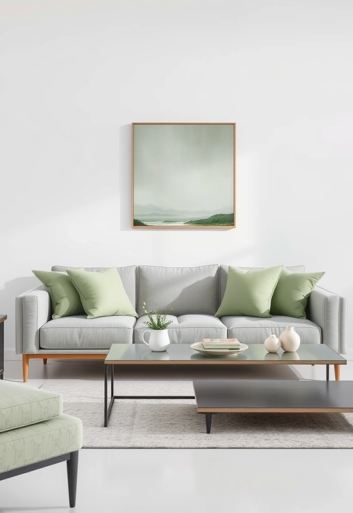 27 Sage Green Living Room Ideas That'll Make You Fall in Love with Your Space! - 6. Modern Minimalism