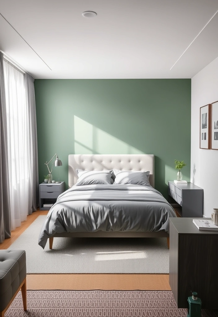 28 Stunning Sage Green and Grey Bedroom Ideas That Will Transform Your Space! - 1. Elegant Sage Green Accent Wall