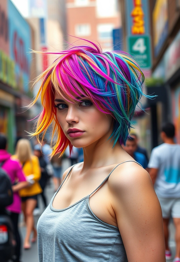 24 Whimsical Long Pixie Bob Ideas That Will Transform Your Look! - 3. Shaggy Layers with Vibrant Colors