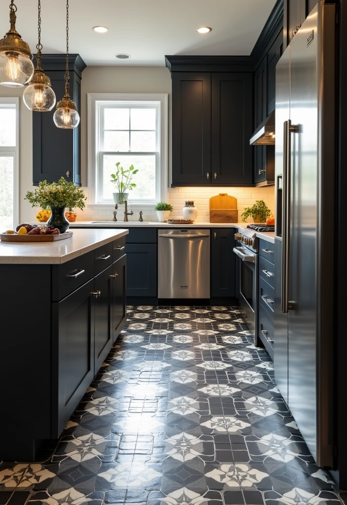 23 Moody Kitchen Ideas That’ll Transform Your Space into a Culinary Wonderland! - 9. Unique Floor Tiles