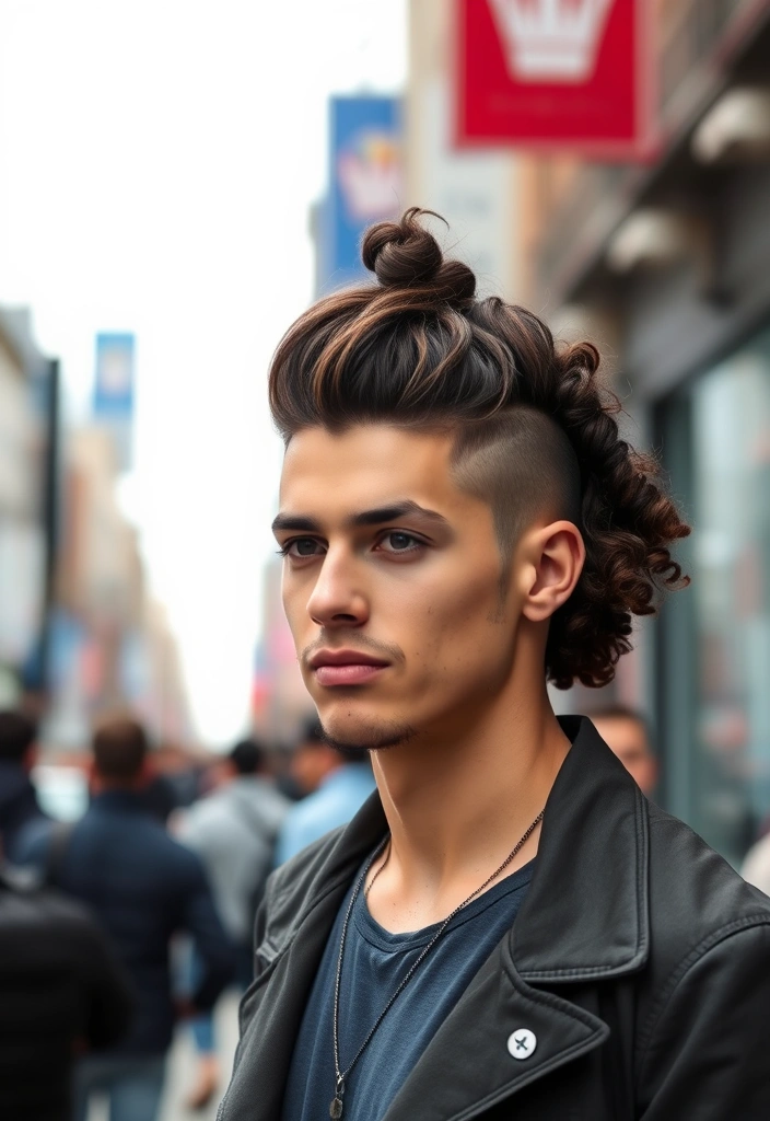 24 Iconic Curly Hair Ideas for Men That'll Make You the Center of Attention! - 13. Curly Hair with a Top Knot