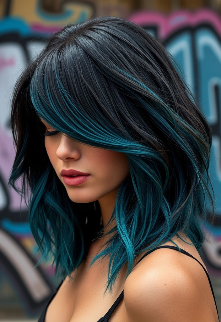 15 Fancy Dip-Dye Hair Color Ideas That Will Transform Your Look! - 13. Black and Teal Streaks