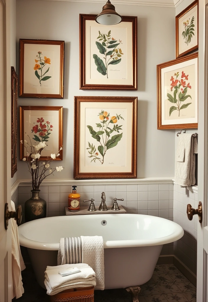 25 Moody Vintage Bathroom Decor Ideas That'll Transform Your Space! - 6. Botanical Prints