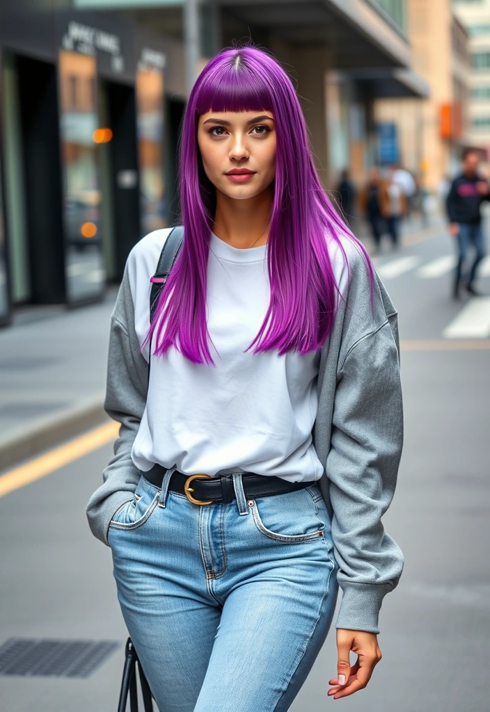 21 Vibrant Hairstyles for Purple Hair That'll Turn Heads Everywhere! - 18. Vibrant Purple Straight Hair