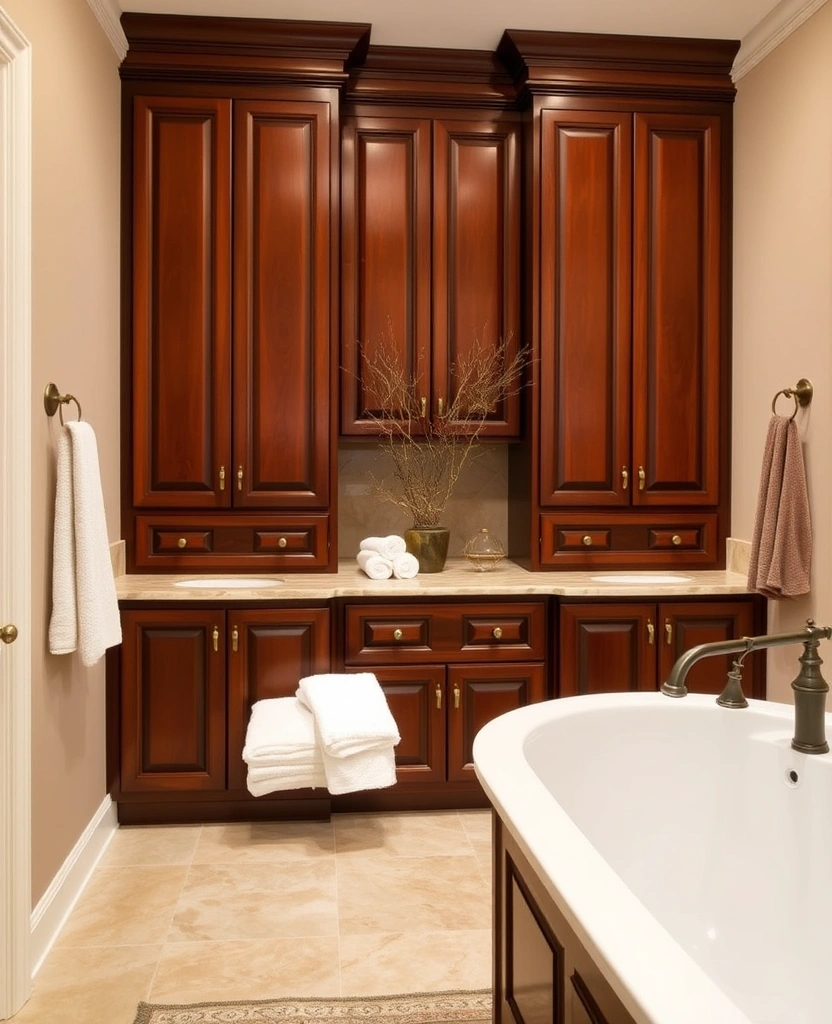 22 Best Paint Colors for Bathroom Cabinets That Will Transform Your Space! - 28. Rich Mahogany