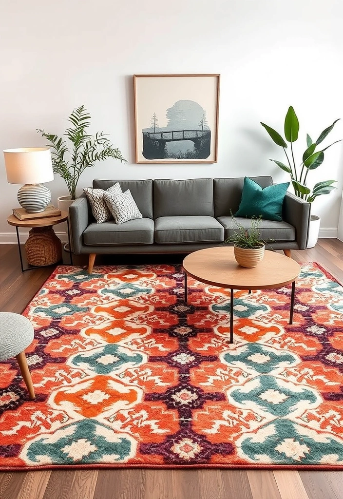 23 Organic Modern Living Room Ideas That'll Make You Rethink Your Space! - 11. Statement Rugs