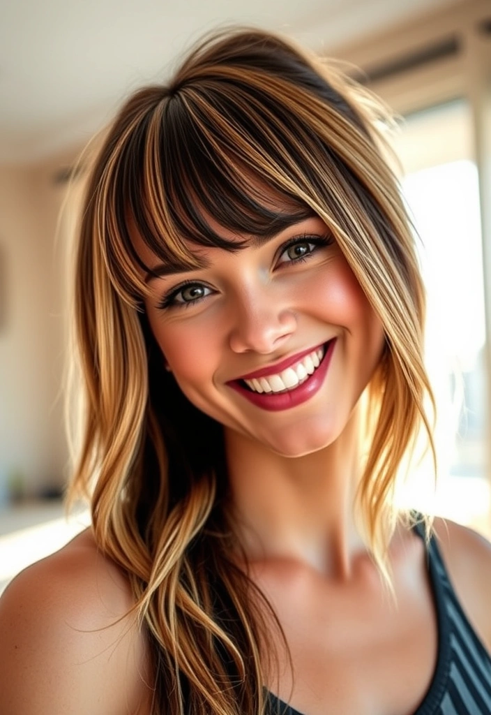 15 Sassy Hairstyles With Streaky Highlights That'll Turn Heads! - 14. Flirty Fringe with Streaky Highlights