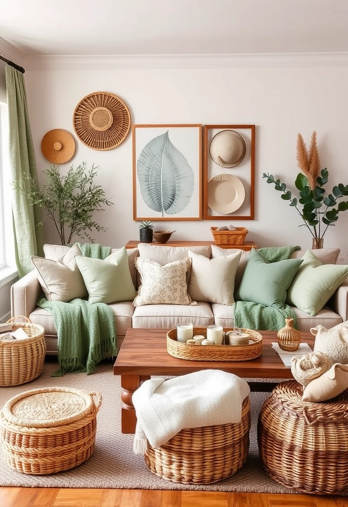 27 Sage Green Living Room Ideas That'll Make You Fall in Love with Your Space! - 13. Layered Textures