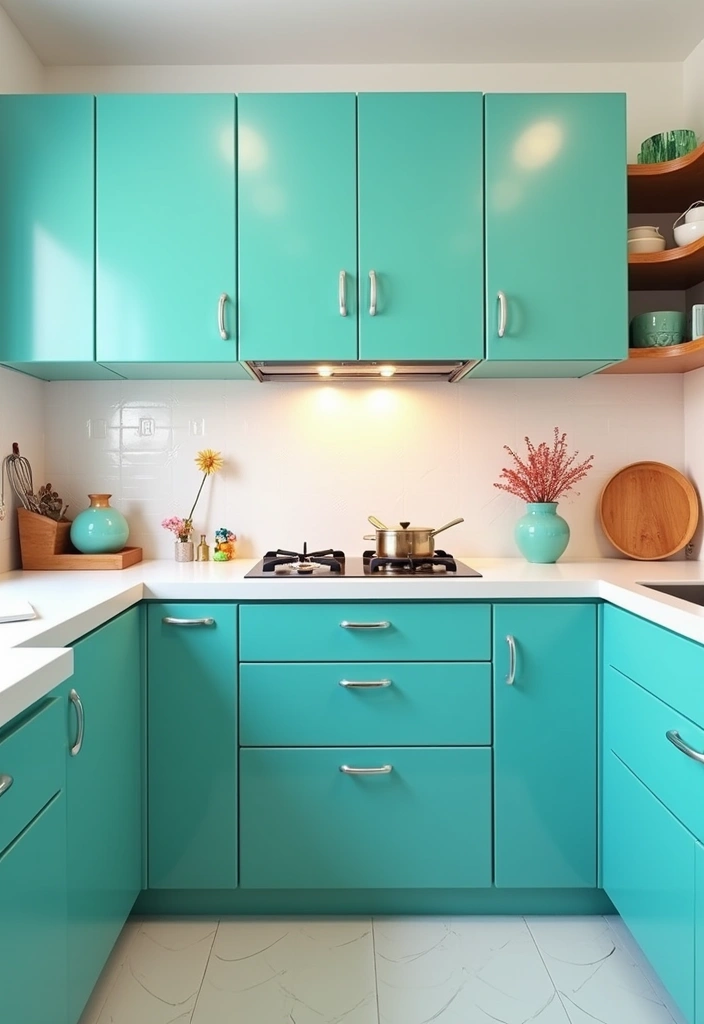 21 Kitchen Cabinet Colors That Hide Dirt (You Won't Believe #10!) - 15. Bright Teal