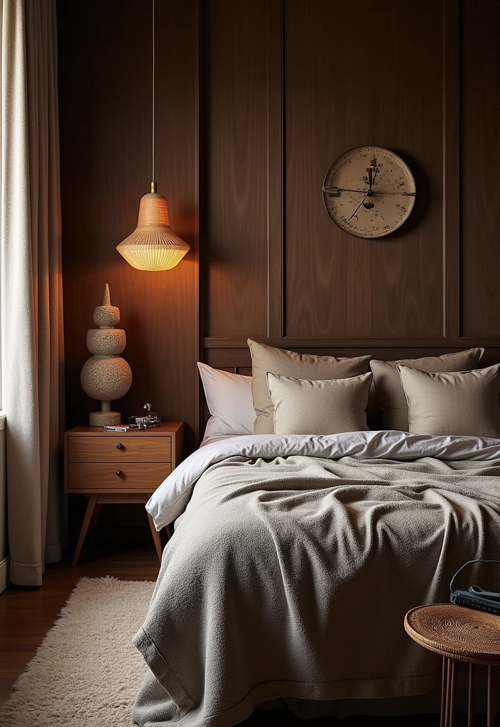 26 Dark Wood Bedroom Ideas That'll Make You Want to Curl Up for Days! - 13. Artistic Touches