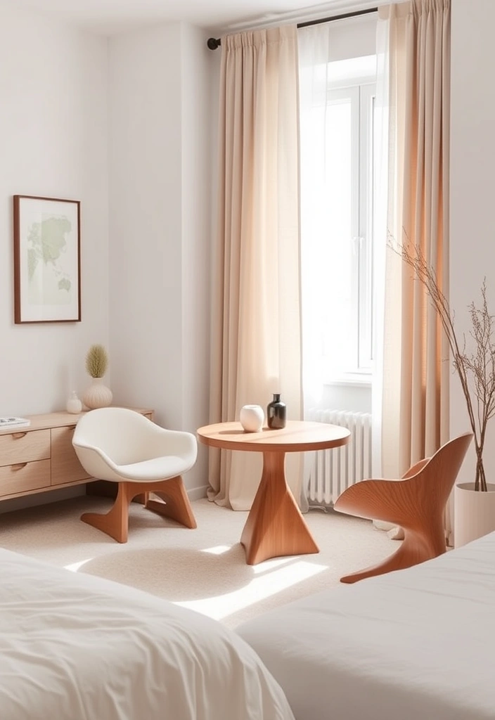 21 Stylish Organic Modern Bedroom Ideas That Will Transform Your Space! - 5. Minimalist Furniture with Organic Shapes