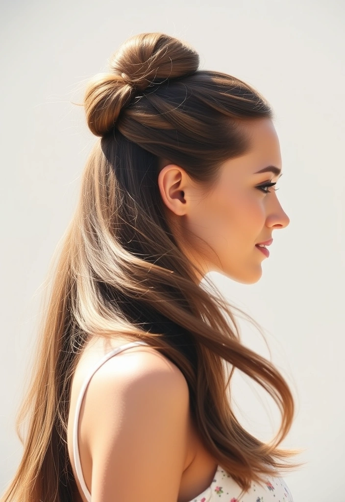 30 Stunning Bun Hairstyles That’ll Make You the Star of Every Event! - 10. Half-Up Bun