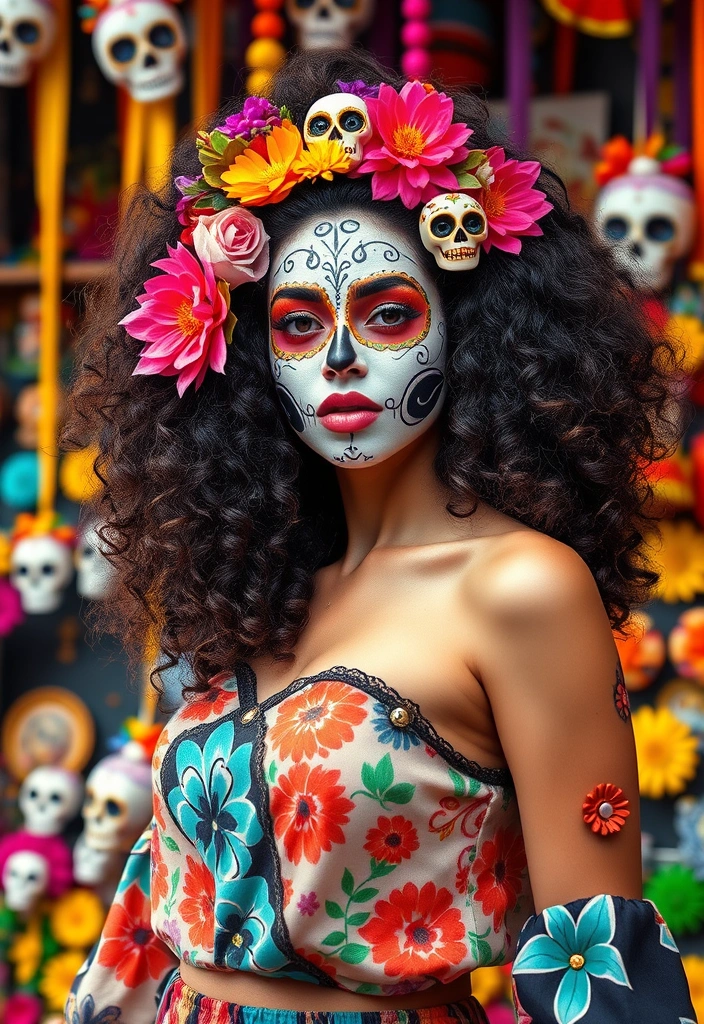 15 Spooktacular Halloween Hair Ideas That'll Haunt Your Friends! - 15. Day of the Dead Curls