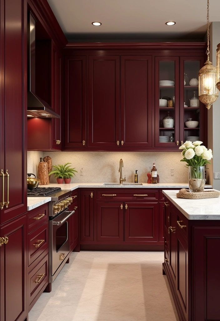 21 Kitchen Cabinet Colors That Hide Dirt (You Won't Believe #10!) - 14. Rich Burgundy