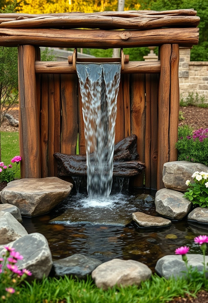 25 Small Garden Waterfalls Ideas That Will Transform Your Backyard into a Paradise! - 3. Rustic Wooden Waterfall