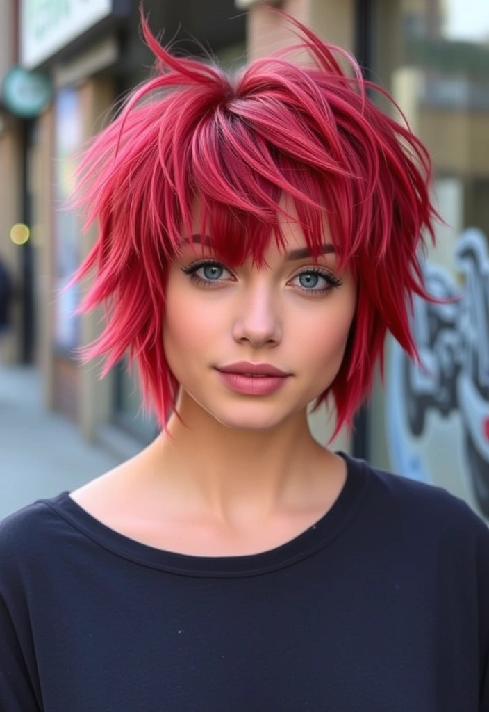 15 Vibrant Cherry Bomb Hairstyles That Will Make Heads Turn! - 14. Cherry Bomb Shag Cut