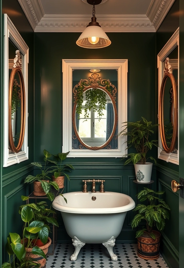 25 Moody Vintage Bathroom Decor Ideas That'll Transform Your Space! - 1. Deep Forest Green Walls