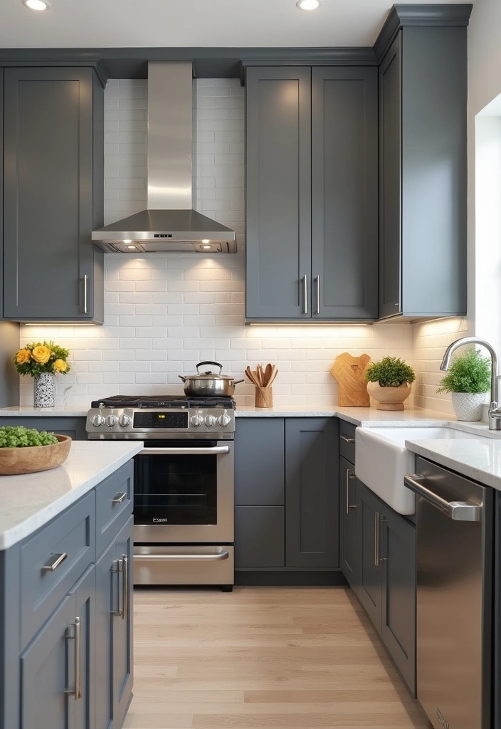 21 Kitchen Cabinet Colors That Hide Dirt (You Won't Believe #10!) - 17. Steel Gray