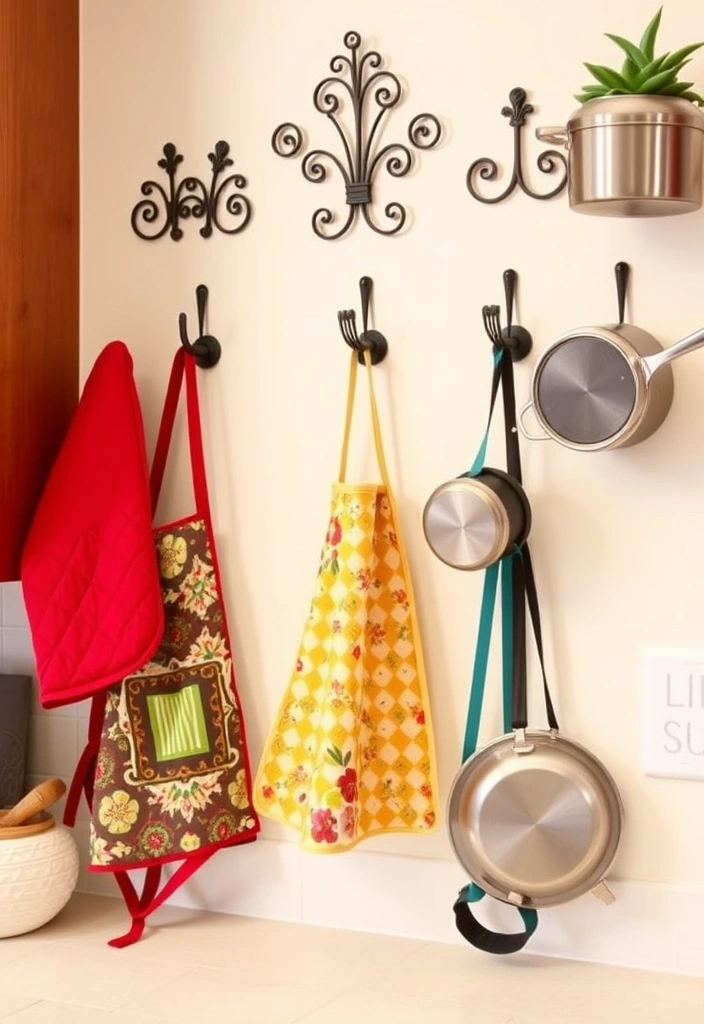 27 Small Kitchen Storage Ideas That'll Transform Your Space! - 21. Stylish Wall Hooks