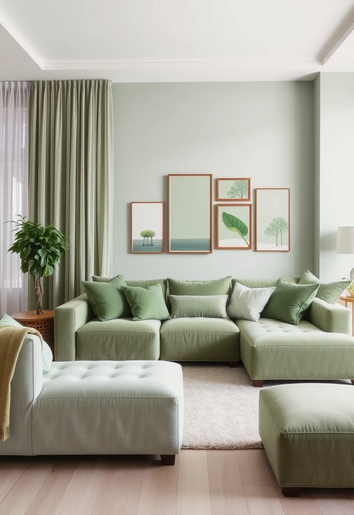 27 Sage Green Living Room Ideas That'll Make You Fall in Love with Your Space! - 1. Monochromatic Magic