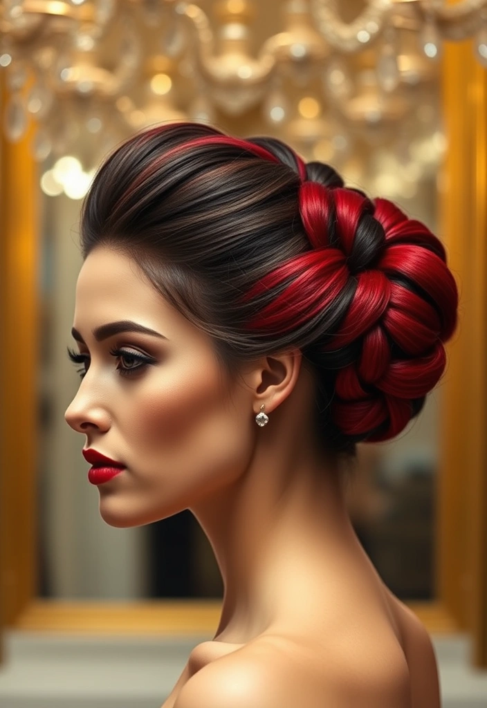 15 Blazing Red Weave Hairstyles That Will Turn Heads Everywhere! - 7. Red and Black Braided Updo