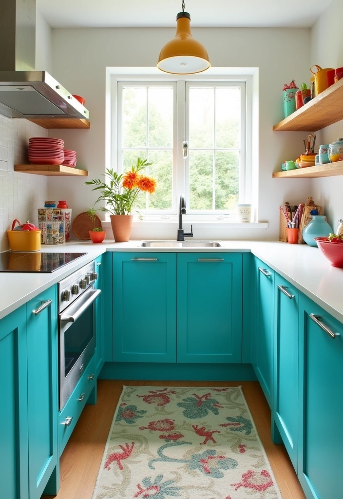 20 Kitchen Paint Ideas That Will Transform Your Honey Oak Cabinets into a Dream Space! - 12. Playful Turquoise