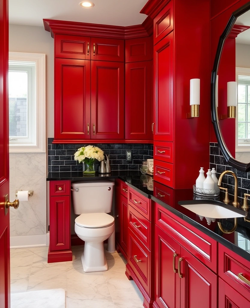 22 Best Paint Colors for Bathroom Cabinets That Will Transform Your Space! - 26. Classic Red