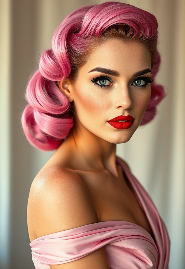 22 Sexy Hairstyles for Pink Hair That'll Turn Heads Everywhere You Go! - 15. Vintage Hollywood Waves