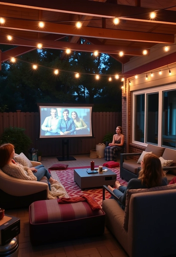 22 Cozy Patio Ideas That Will Transform Your Outdoor Space into a Relaxation Oasis! - 13. Outdoor Movie Night Setup