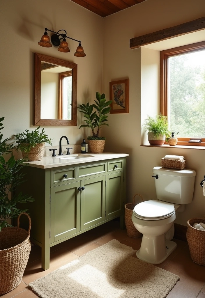 22 Best Paint Colors for Bathroom Cabinets That Will Transform Your Space! - 12. Rustic Olive Green