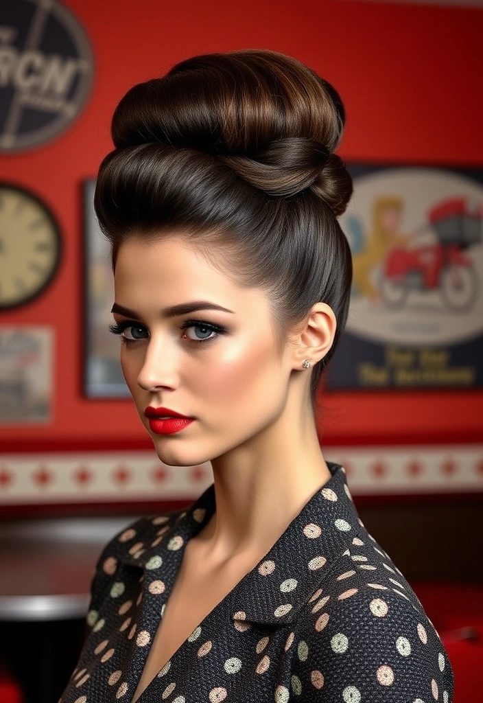 30 Stunning Bun Hairstyles That’ll Make You the Star of Every Event! - 15. Retro Beehive Bun