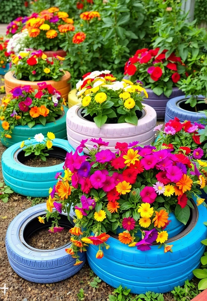 25 DIY Yard Art Ideas That'll Transform Your Garden into a Masterpiece! - 4. Upcycled Tire Planters