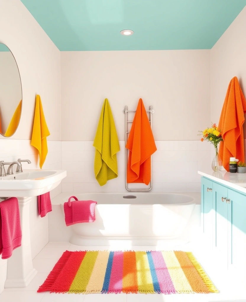 23 Modern Organic Bathroom Decor Ideas That Will Transform Your Space! - 30. Playful Color Accents