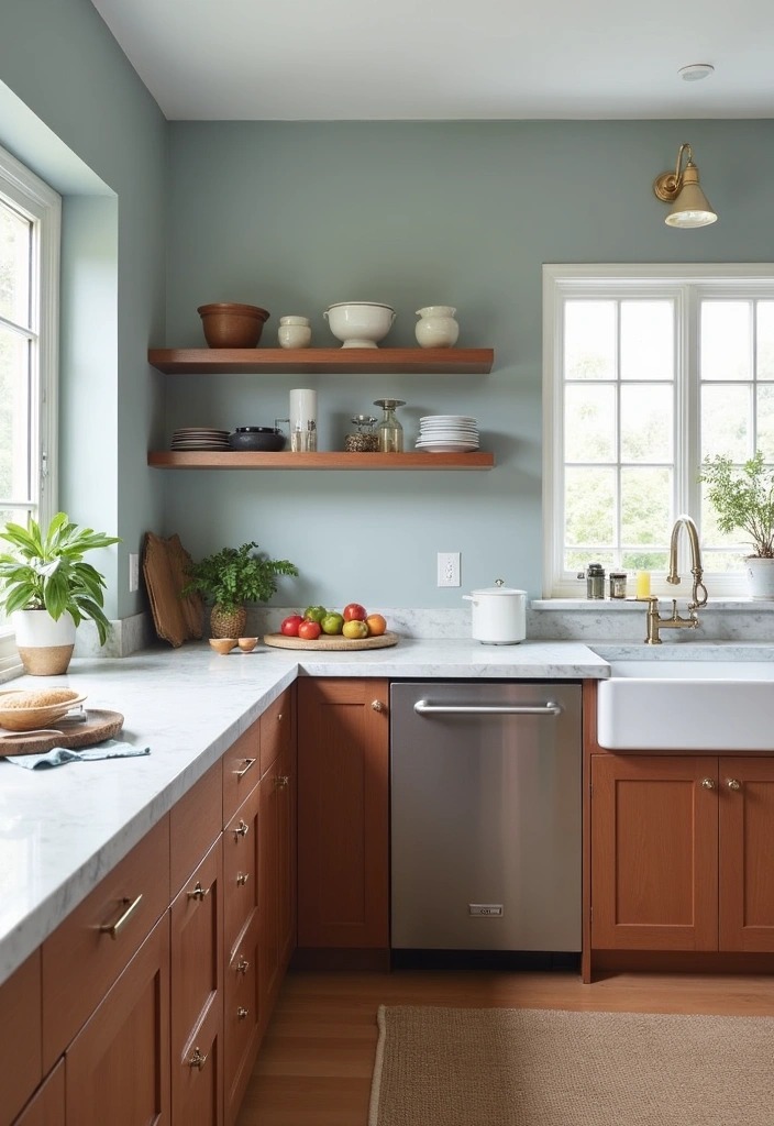 25 Stunning Paint Colors for Cherry Cabinets That Will Transform Your Kitchen! - 19. Soft Blue-gray