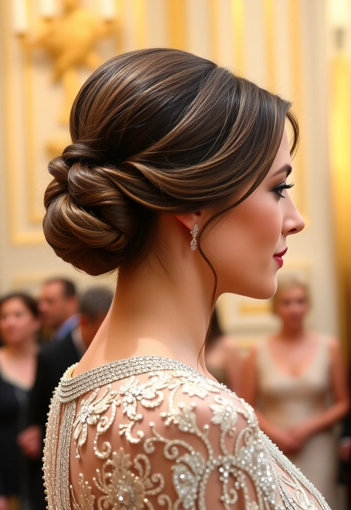 25 Beautiful Hairstyles With Wispy Bangs That Will Make Heads Turn! - 13. Elegant Low Bun