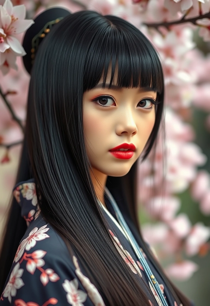 30 Stylish Hime Haircut Ideas That Will Make You Stand Out! - 1. Classic Hime with Blunt Bangs