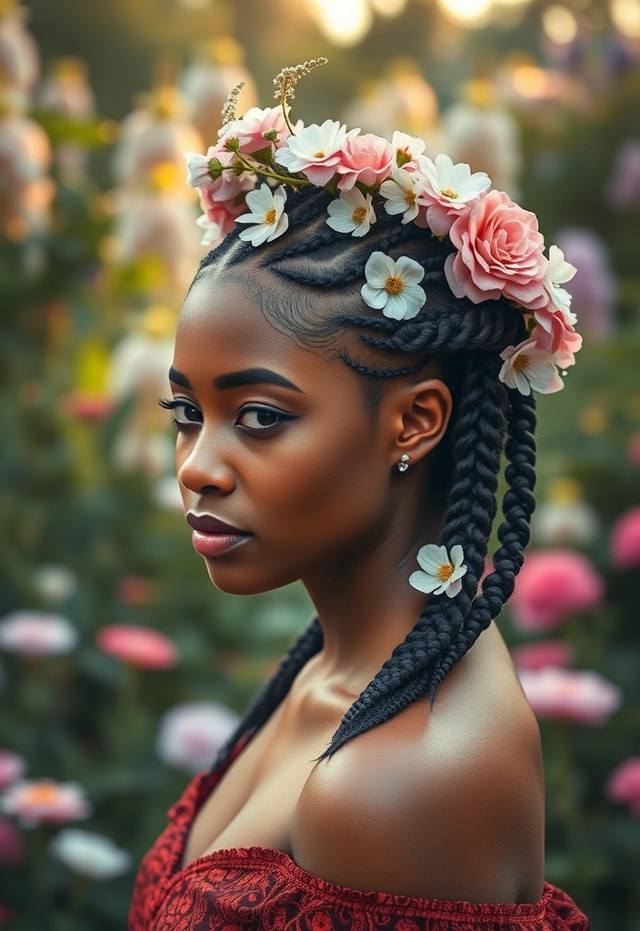 15 Majestic Options for Goddess Cornrows Hairs That Will Leave You Breathless! - 13. Goddess Cornrows with a Halo Braid