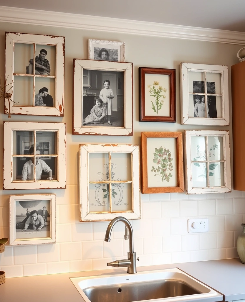 23 Cottagecore Kitchen Designs That Will Make You Feel Like You’re in a Fairytale! - 20. Vintage Window Frame Art