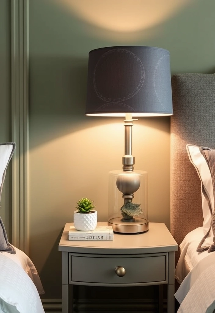 28 Stunning Sage Green and Grey Bedroom Ideas That Will Transform Your Space! - 7. Stylish Bedside Lighting