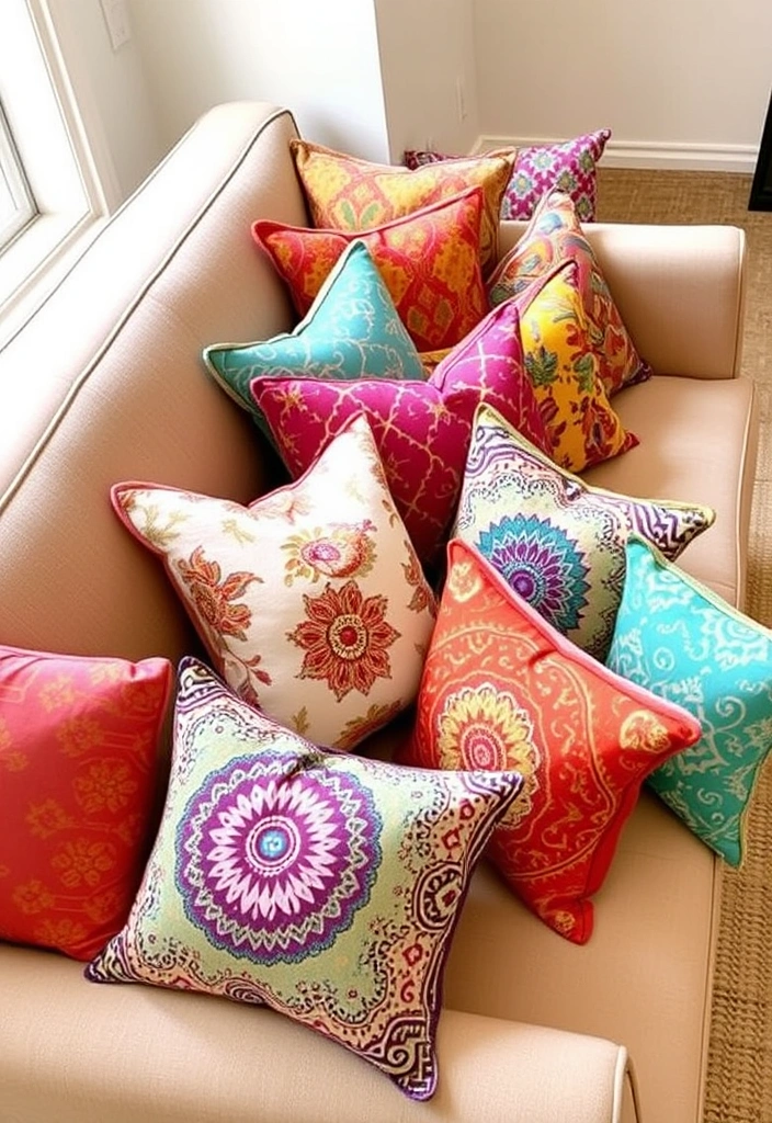 27 Vibrant Mexican Home Decor Ideas That Will Transform Your Space! - 14. Colorful Throw Pillows