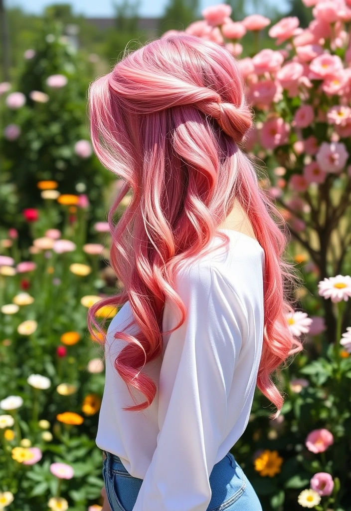 22 Sexy Hairstyles for Pink Hair That'll Turn Heads Everywhere You Go! - 4. Flirty Half-Up, Half-Down