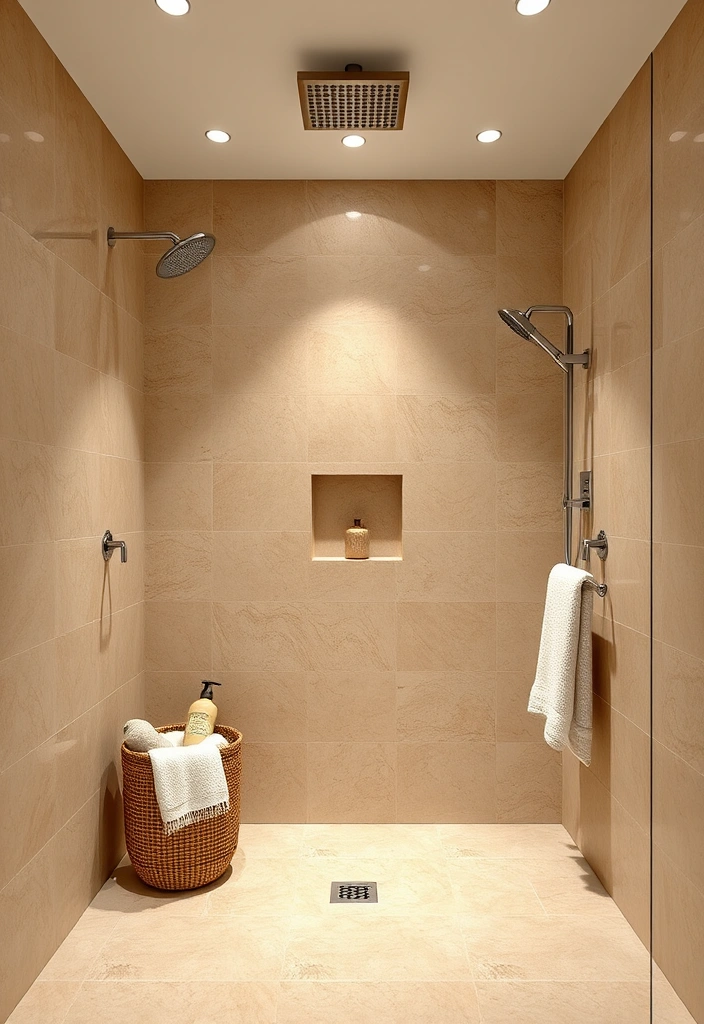 15 Creative Shower Tile Designs for Small Bathrooms (You’ll Want to Steal #12!) - 4. Natural Stone Elegance