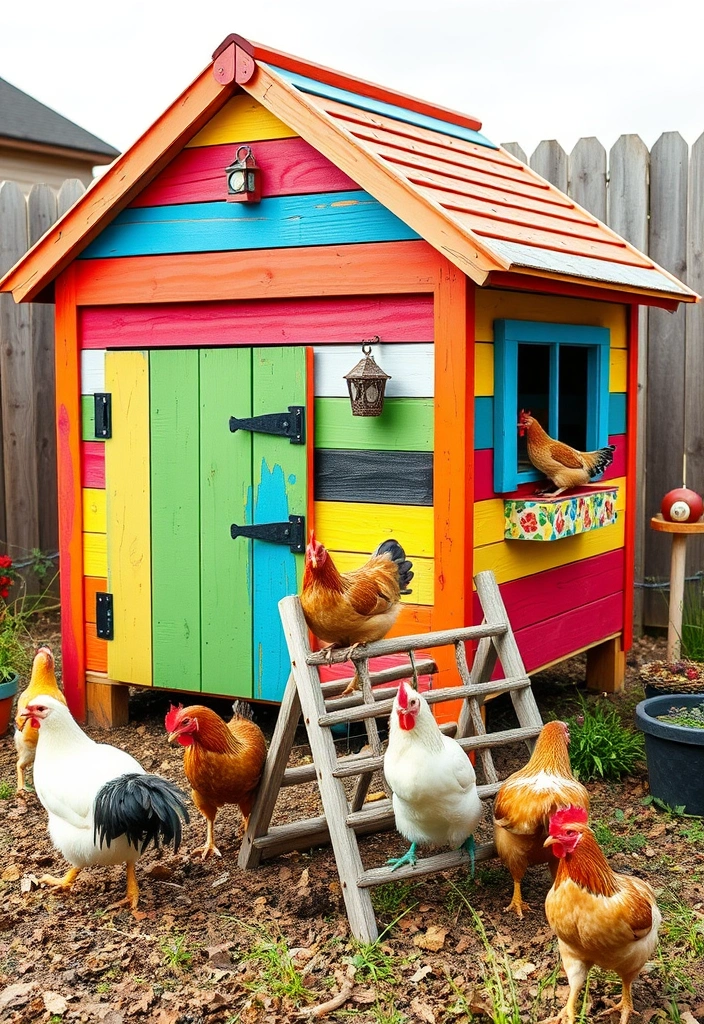 21 Eggcellent Inside Chicken Coop Designs for the Feathery Bunch - 6. The Playful Colorful Coop