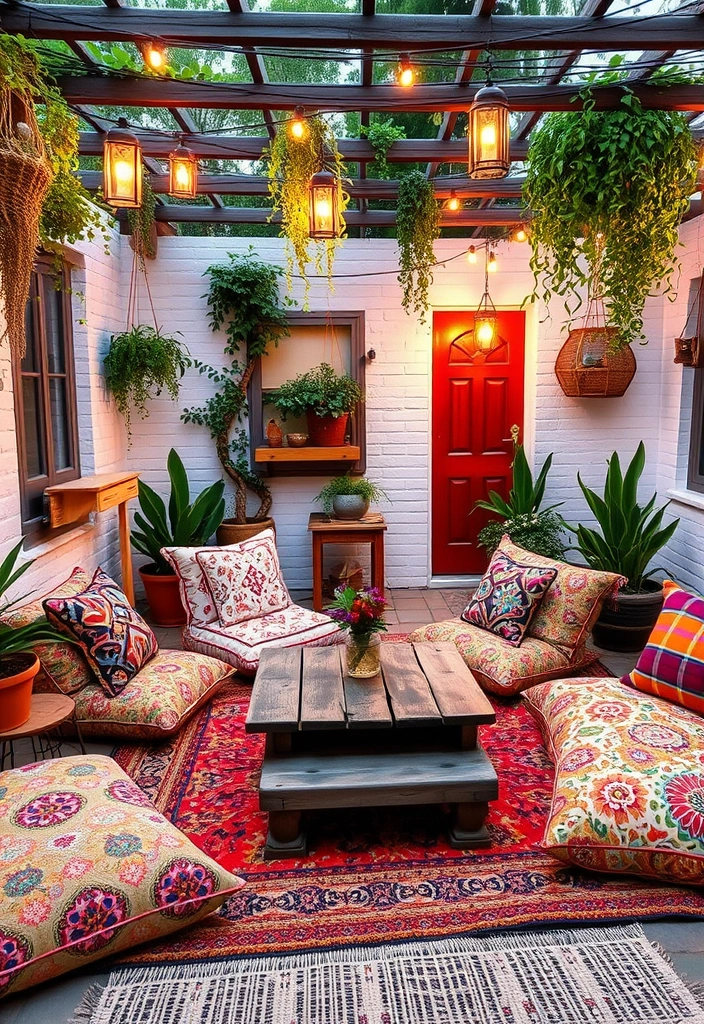 22 Cozy Patio Ideas That Will Transform Your Outdoor Space into a Relaxation Oasis! - 1. Bohemian Vibes with Floor Cushions