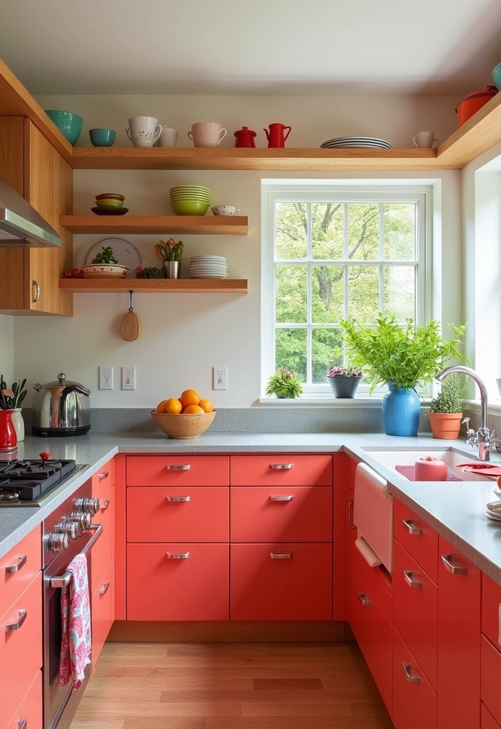 20 Kitchen Paint Ideas That Will Transform Your Honey Oak Cabinets into a Dream Space! - 14. Vibrant Coral