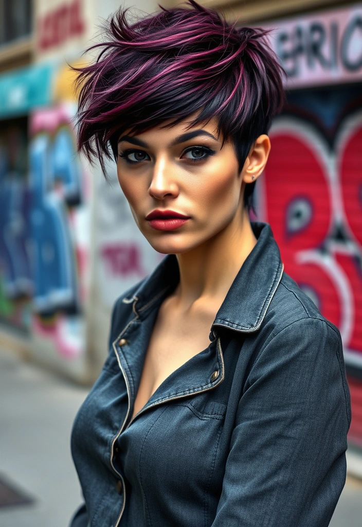 21 Vibrant Hairstyles for Purple Hair That'll Turn Heads Everywhere! - 2. Bold Plum Pixie Cut