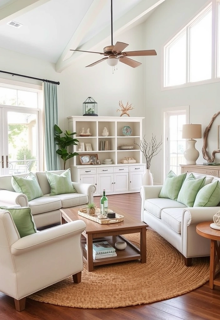 27 Sage Green Living Room Ideas That'll Make You Fall in Love with Your Space! - 7. Coastal Vibes