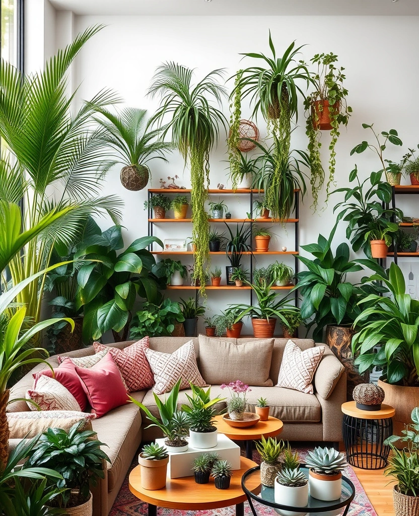 23 Organic Modern Living Room Ideas That'll Make You Rethink Your Space! - 27. Layered Greenery