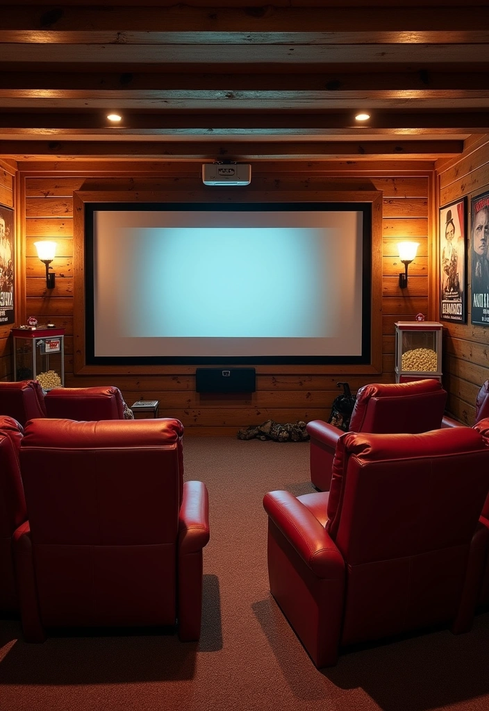 27 Unique Basement Ideas That’ll Transform Your Space into a Cozy Retreat! - 2. Rustic Movie Theater